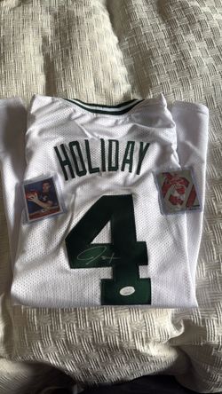 Signed Boston Celtics Jrue Holiday Jersey + JSA Authentication + Mahomes & Kelce Cards