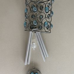 Metal And Blue Glass Wind Chime 