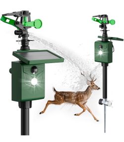 2 Packs Motion Activated Deer Repellent with Water Sprinkler, Solar Powered Cat Repellent Outdoor, IP65 Waterproof Deer Repellent Devices with Flashin