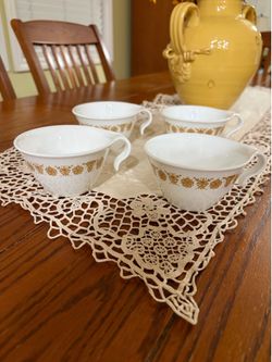 Set of 4 Vintage Corelle Butterfly Gold Hook Handle Coffee Tea Cups