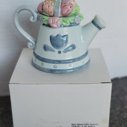 VTG Ceramic Mini Collectible Teapot May "How Does Your Garden Grow" W/ Box