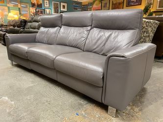 W. SCHILLIG Modern Grey & Chrome Leather Power Reclining Sofa (Only 1 Power Cord Included)