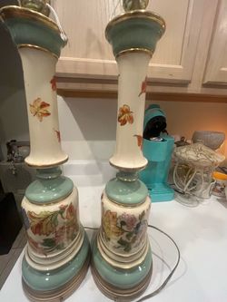 Pair of Vintage Floral Ceramic Table Lamp Bases