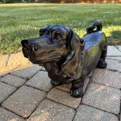 UNIQUE  BLACK DACHSHUND DOG GARDEN STATUE