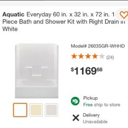 One piece bath and shower kit /right drain.