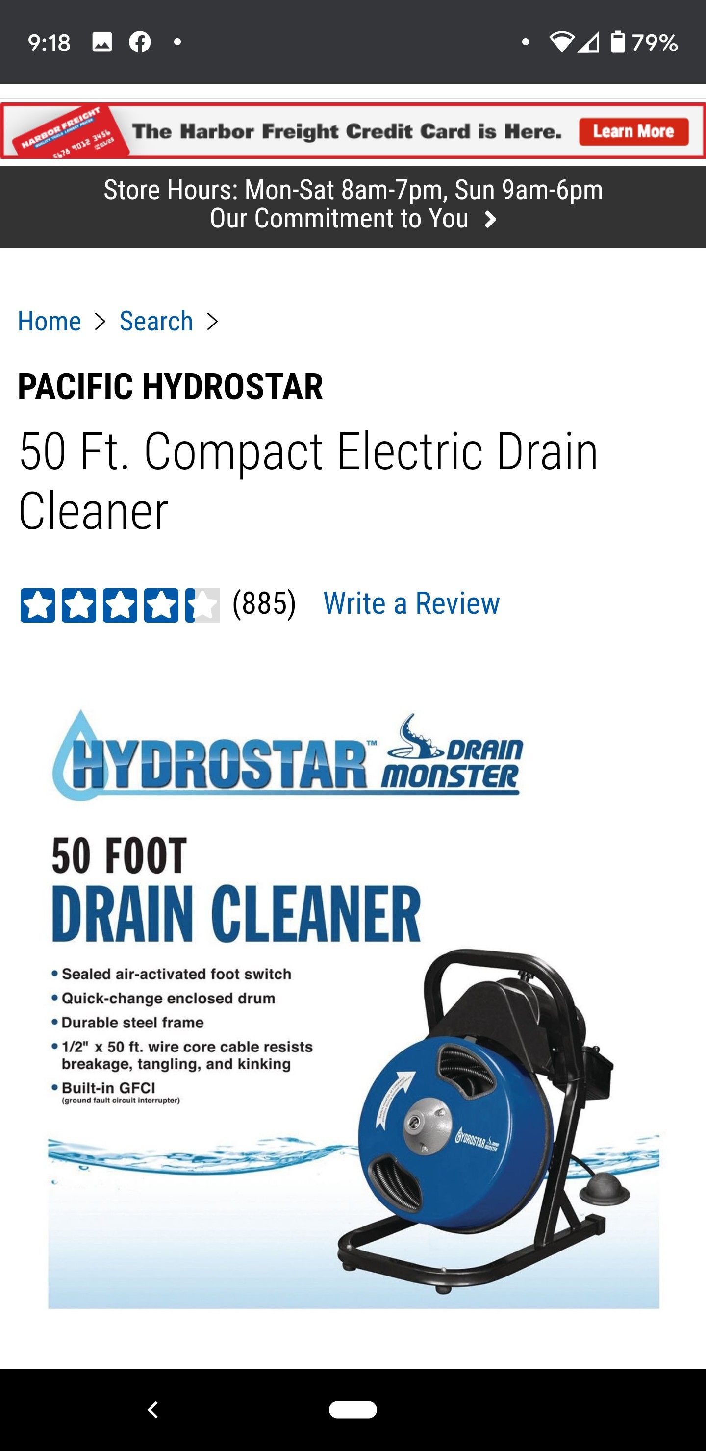 Hydrostar electronic drain cleaner snake 50 foot for Sale in Snohomish