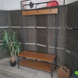 Industrial Entryway Coat Rack with Bench