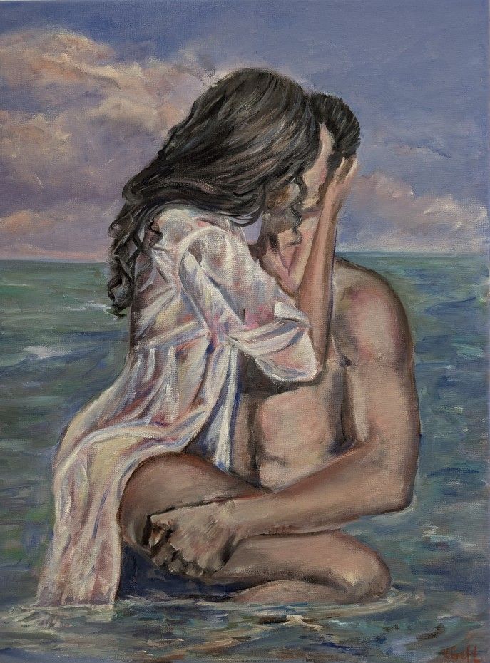 20*16 Original Oil Painting. The Kiss 