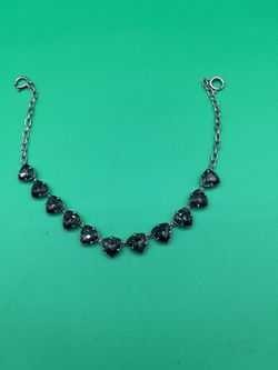 Heart shaped black glass tennis necklace