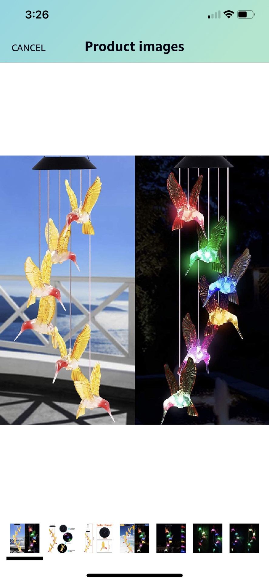 LED Solar Wind Chimes Light Garden Color Changing Hanging Butterfly Decorative