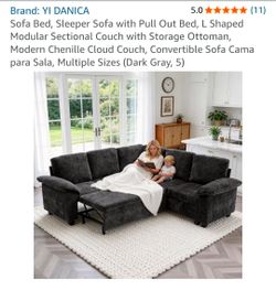 Sofa Bed, Sleeper Sofa with Pull Out Bed, L Shaped Modular Sectional Couch with Storage Ottoman, Modern Chenille Cloud Couch, Convertible Sofa Cama pa