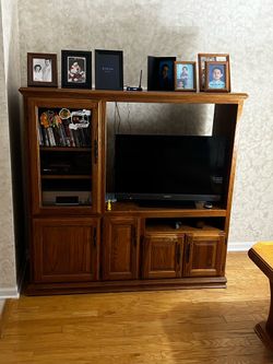 Oak entertainment center with storage