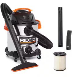 RIDGID 10 Gal. 6.0 Peak HP Stainless Steel Shop Vacuum Wet Dry Vac with Filter, Locking Hose and Accessory Attachments WD1060