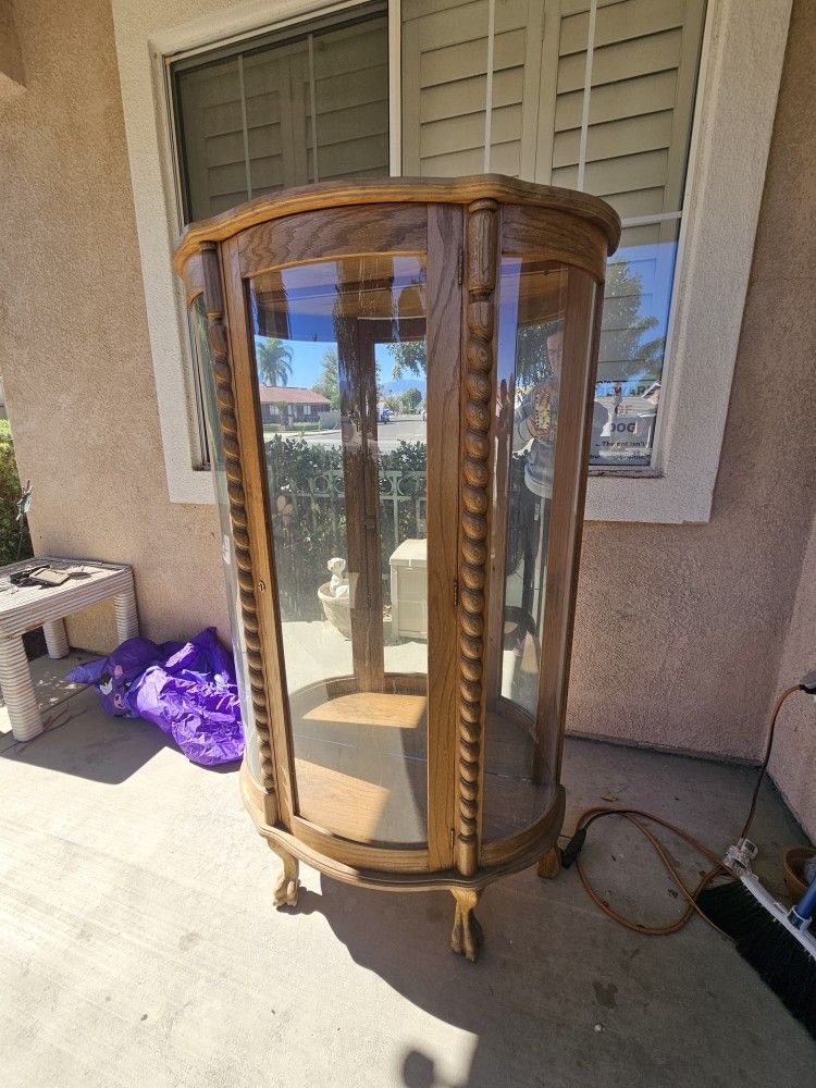 Antique Tiger Oak Claw Foot Curio Cabinet $50
