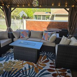 Modular 6-Piece Outdoor Patio Conversation Set + 50k BTU Firepit