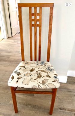 Set of Six - Mid Century  High-Back Teak Dining Chair with Floral Upholstery