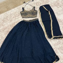 Blue and gold lehenga