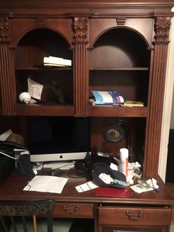 Two Piece Mahogany Desk And Bookcase For Sale