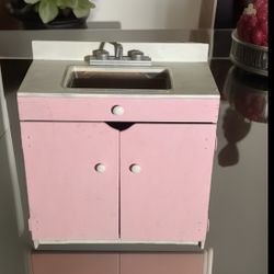 Vintage Girl’s Pink Play Wood Kitchen Sink