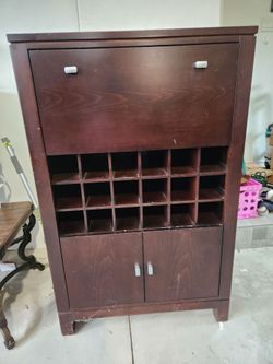 Dark Wood Wine Cabinet with Storage