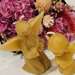 RARE Fine Art Beeswax Wax Candles Praying Angels Vintage Antique Original Collectible Hand-Etched Sculpture Pair