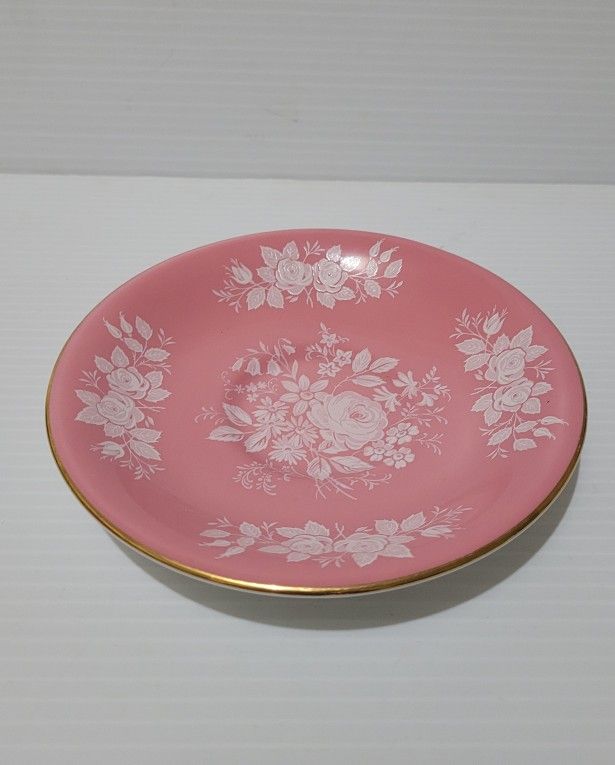 Vintage Aynsley Saucer Pink with White Roses Flowers #2448 Bone China