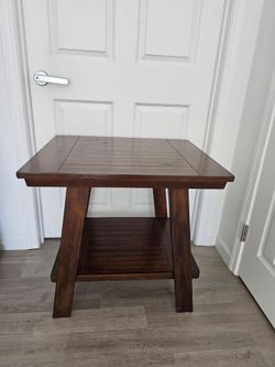 Solid brown wood table with Storage