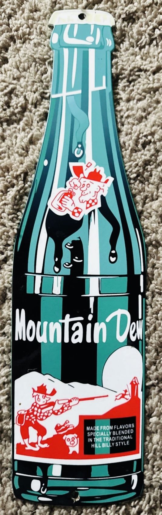4 x 15 INCH MOUNTAIN DEW SODA POP ADVERTISING SIGN HEAVY DIE CUT METAL # Z 260