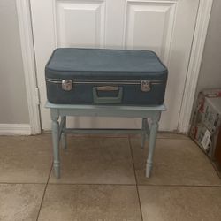 Vintage blue suitcase Storage Table Toys Linens More