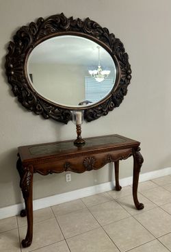 Entryway Table + Ornate Mirror Set