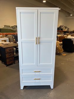 New New Metal Freestanding Armoire Wardrobe Clost With Hanging Rod and Drawers