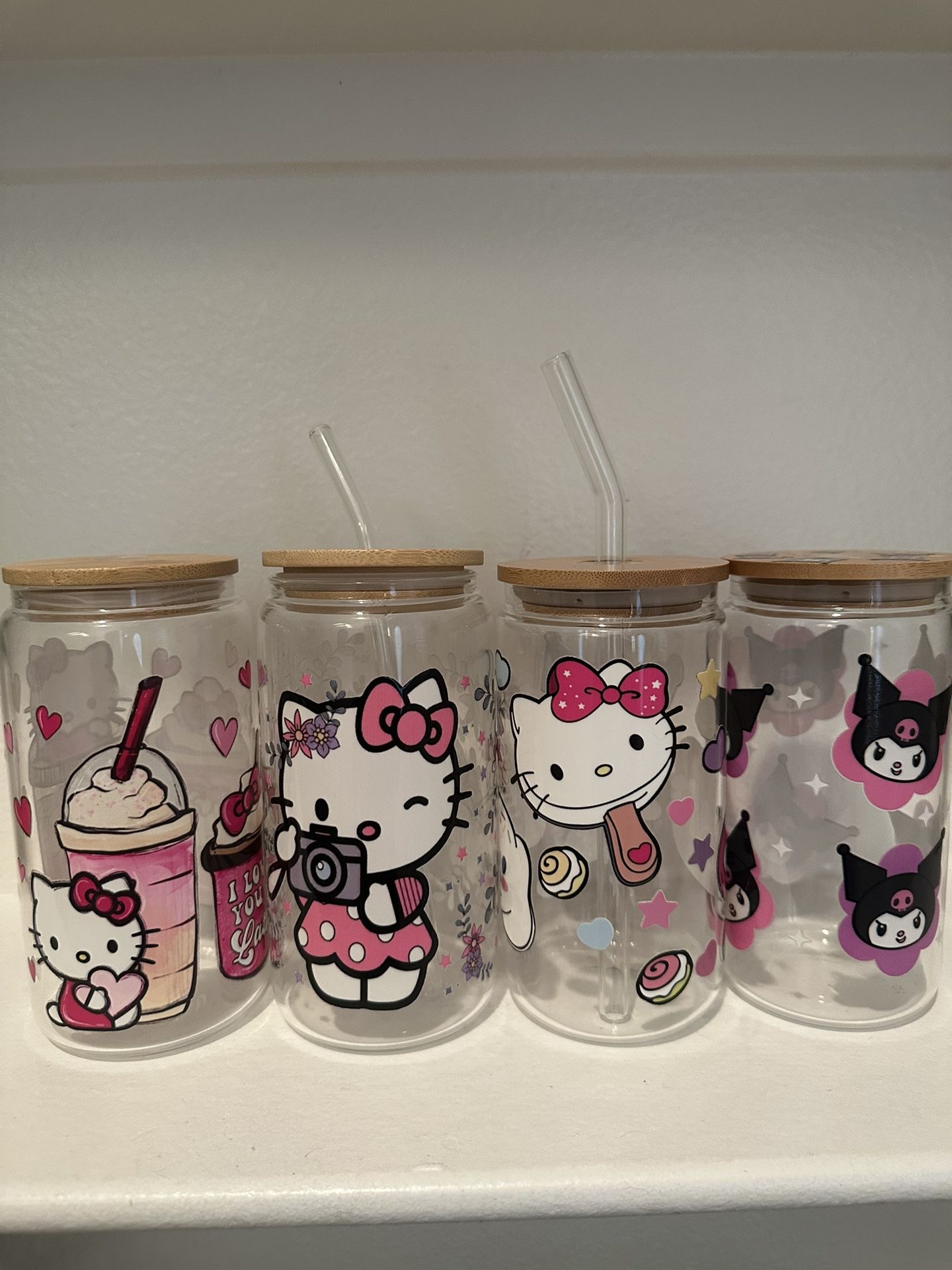 Hello Kitty Glass Cup With Straw