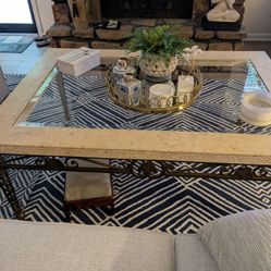 Coffee & End Table Set - Stone & Glass Top with Wrought Iron Base