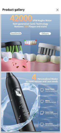 Electric Toothbrush for Adults, 42000 VPM Deep Clean Sonic Toothbrush with 6 Brush Heads, 4 Modes