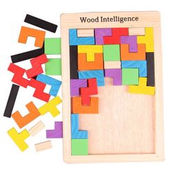  Lot of 120+ Wooden Blocks Tetris Puzzles Toy Jigsaw