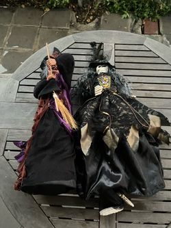 Halloween Witch and Skeleton Decorative Figures – Set of 2