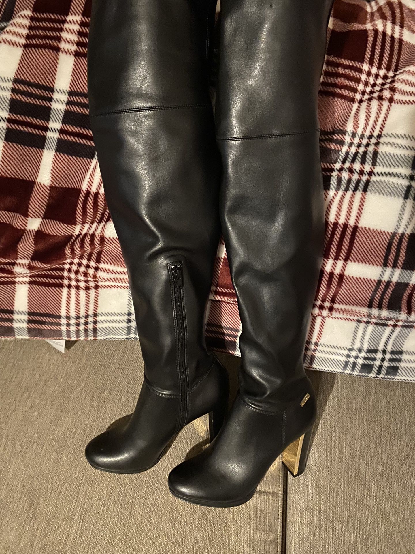 Calvin Klein Women's Black and Gold Boots