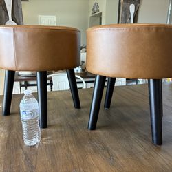 Emmy Stool with Black Wooden Legs – Cognac Faux Leather (Set of 2)