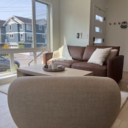 Crate And Barrel Gather Leather Apartment Sofa 77”