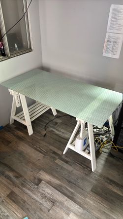 Glass Desk with Wooden Pegs on side