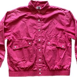 Koret Womens Vintage Pink Jacket Large L Button Snaps Lightweight Windbreaker