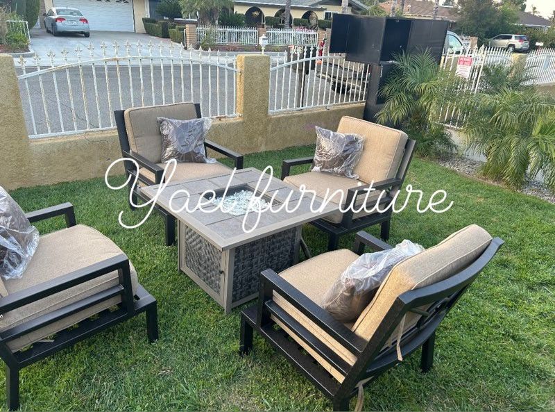 Brand New Patio Outdoor Furniture Set Sunbrella Fabric With Fire Pit 