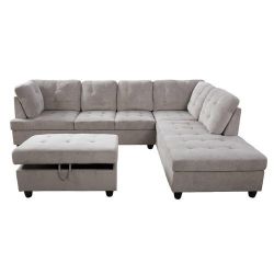 Light Gray Sectional Couch With Ottoman