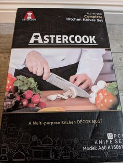 Astercook 15-piece Knife Set With Block And Built-in Sharpener !New!