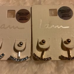 silver Or Gold Dangle Earrings With Blue Or Gold Swarovski Crystals 