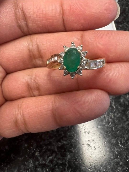 1ct Natural Emerald & .25cttw Diamond Ring 14k Yellow Gold