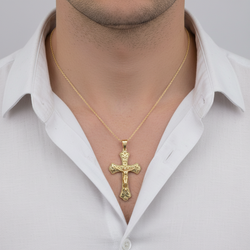 14K Yellow Gold Filigree Crucifix Pendant