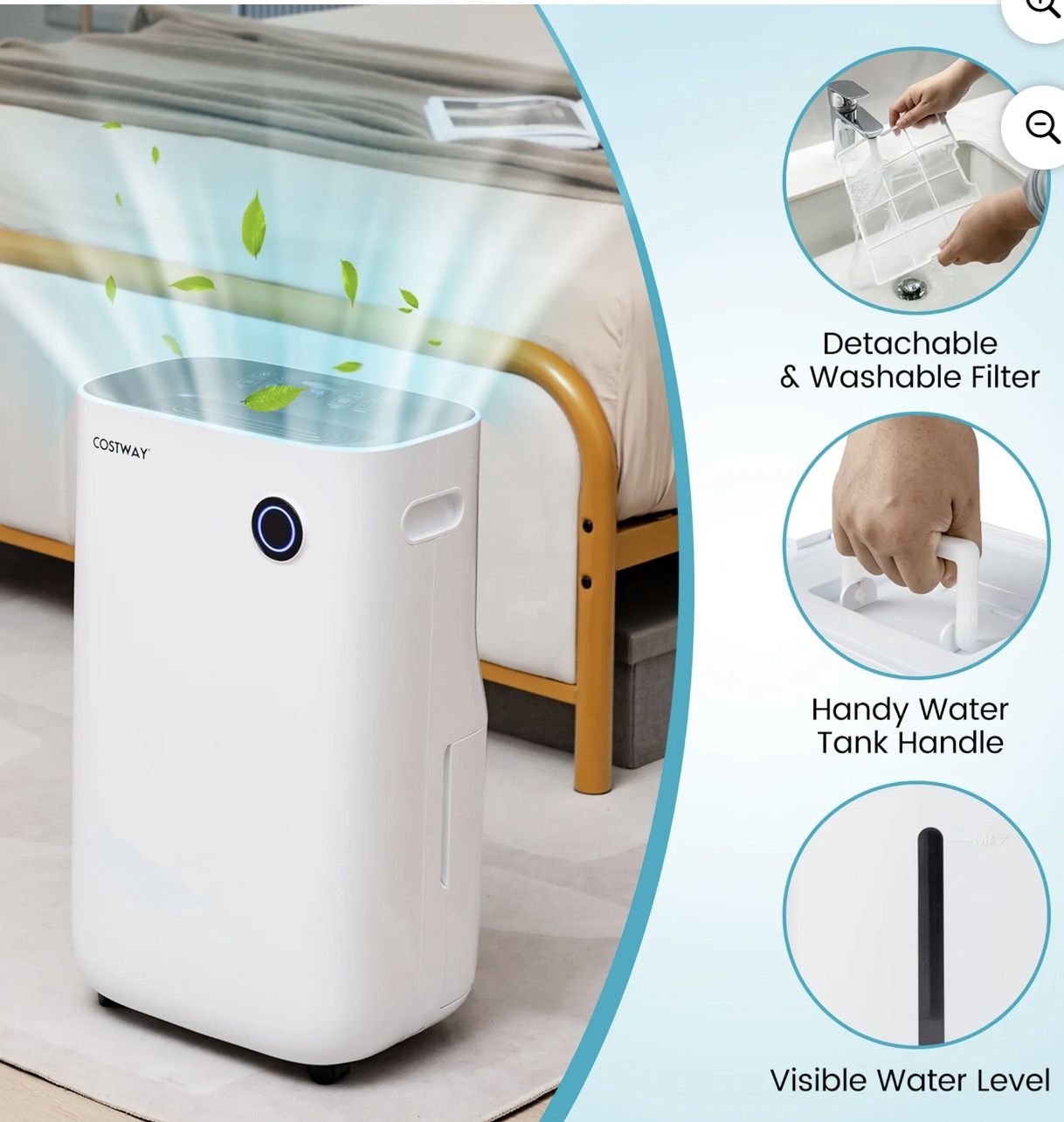 Costway 73-Pint Quiet Dehumidifier with 5 Modes 4,500 Sq. ft Coverage Area for Home & Basements