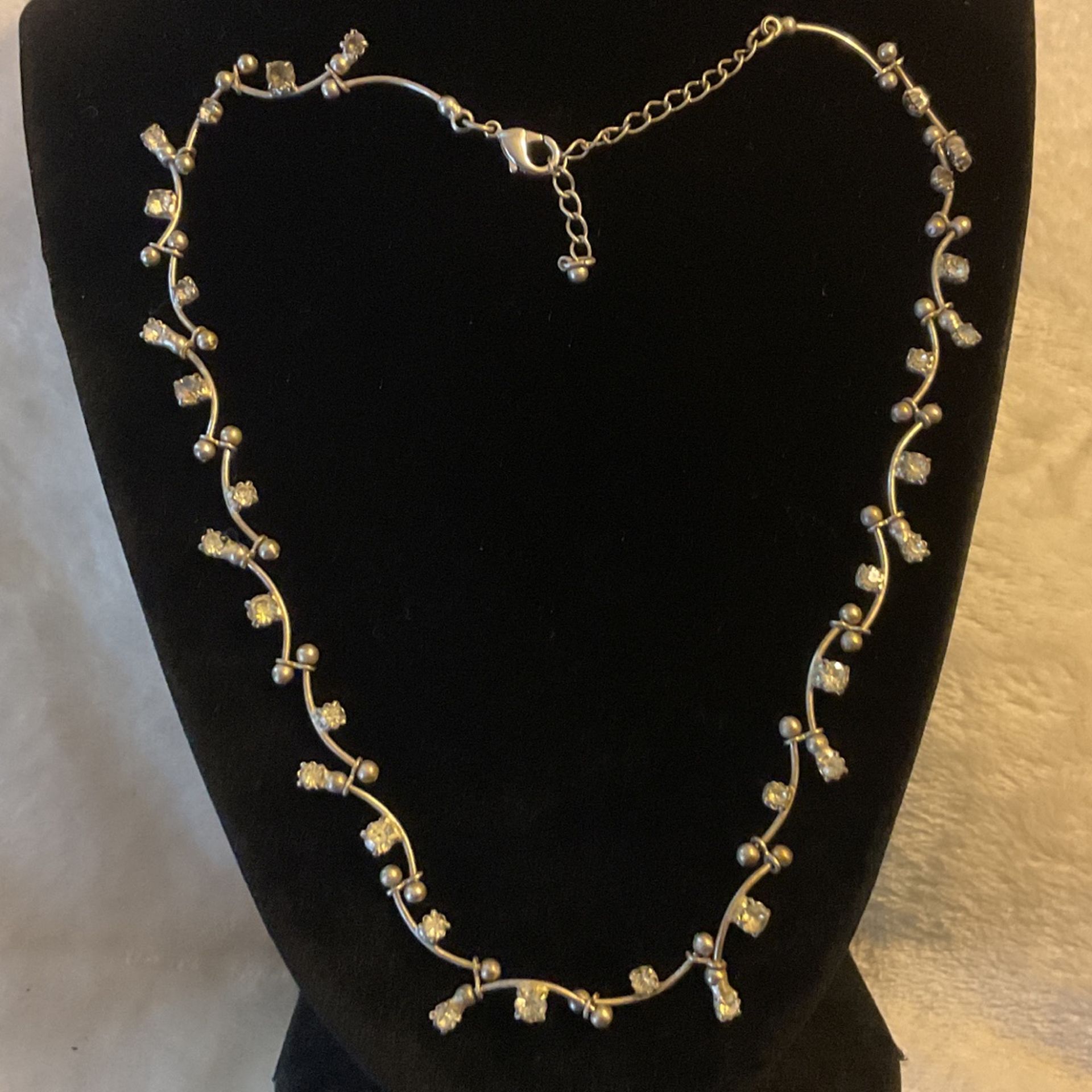 Vintage Silver Stainless Steel Necklace(choker)With Rhinestones.