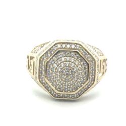 Men’s 10k Yellow Gold CZ Cubic Zirconia Cluster Ring with Greek Key Detail Size 9.5 GP3132979